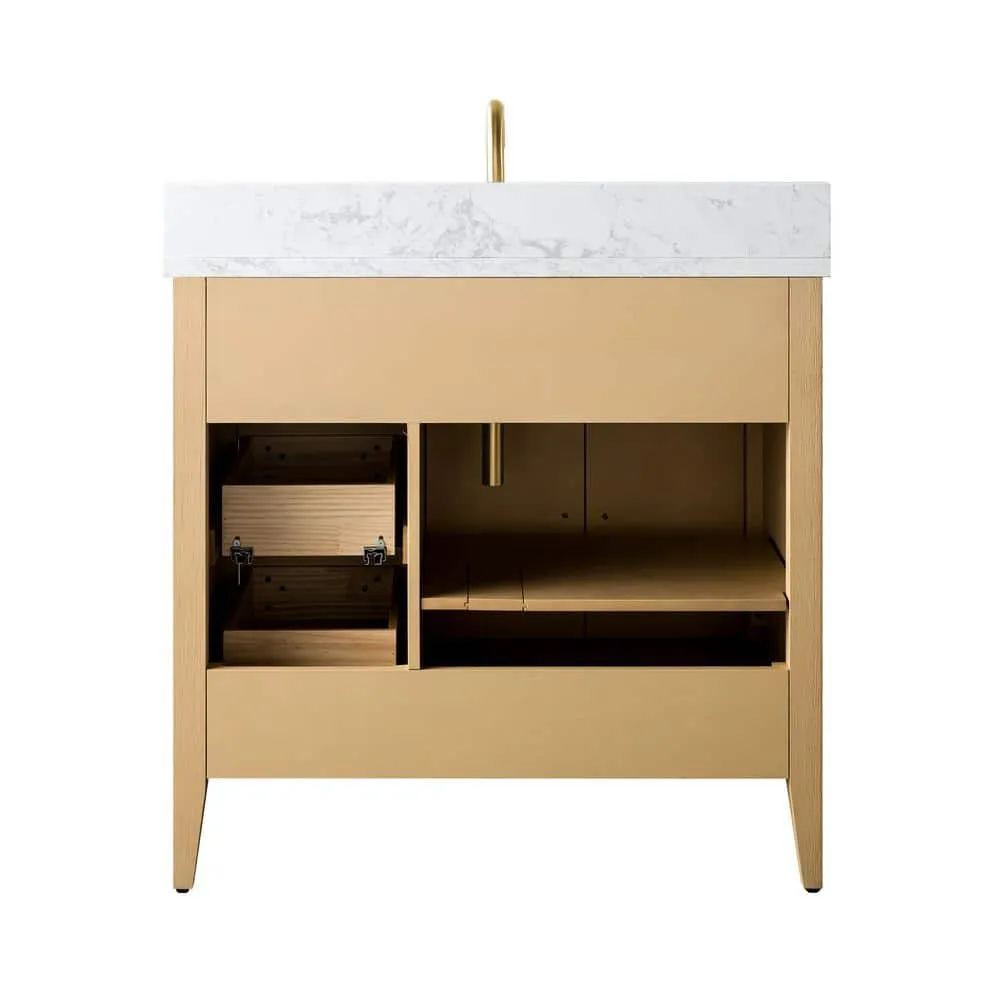 Vanity Art 36 in. W x 22 in. D x 34 in. H Single-Sink Bathroom Vanity in Natural Oak with Engineered Marble Top in Arabescato White, photo 6 of 14