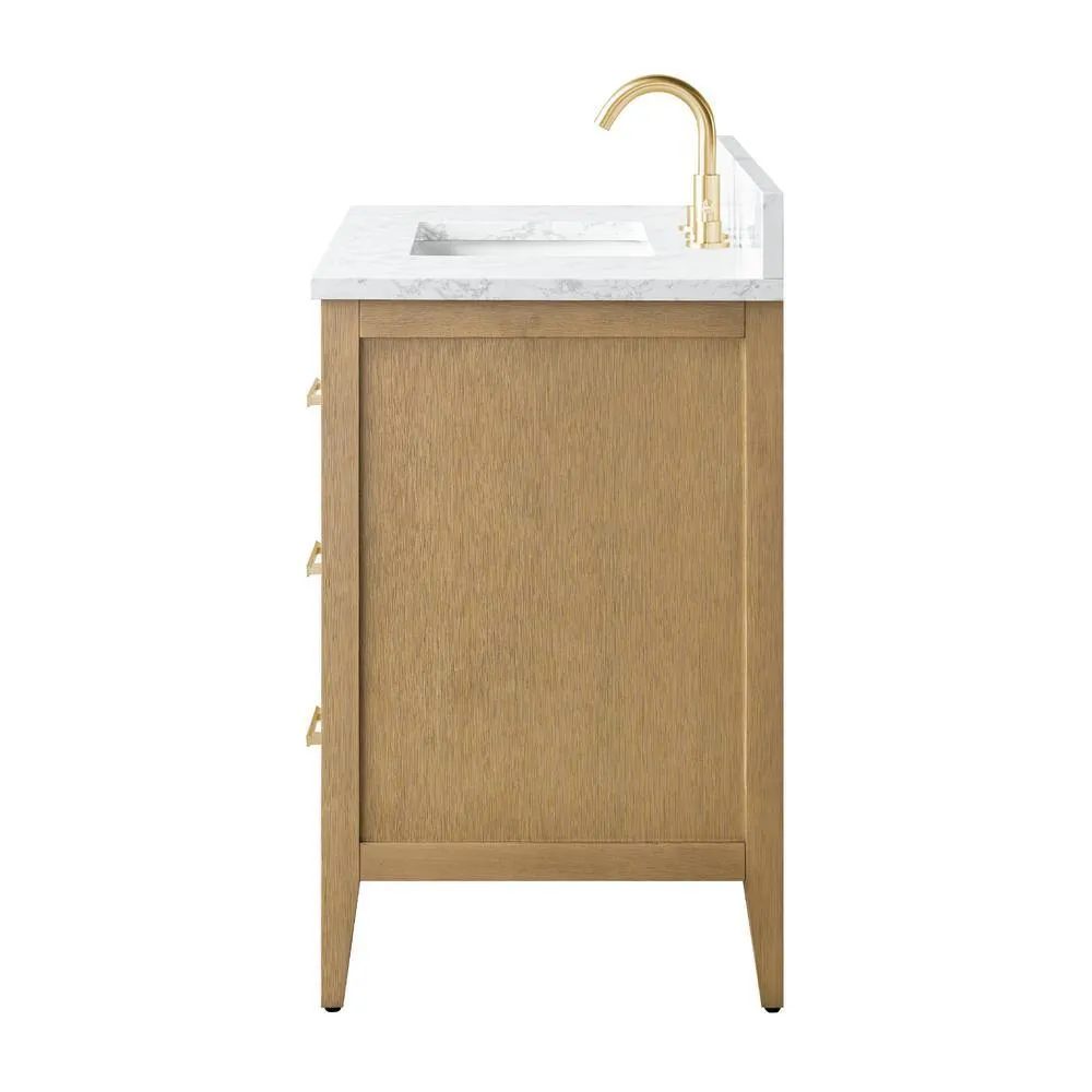 Vanity Art 36 in. W x 22 in. D x 34 in. H Single-Sink Bathroom Vanity in Natural Oak with Engineered Marble Top in Arabescato White, photo 2 of 14