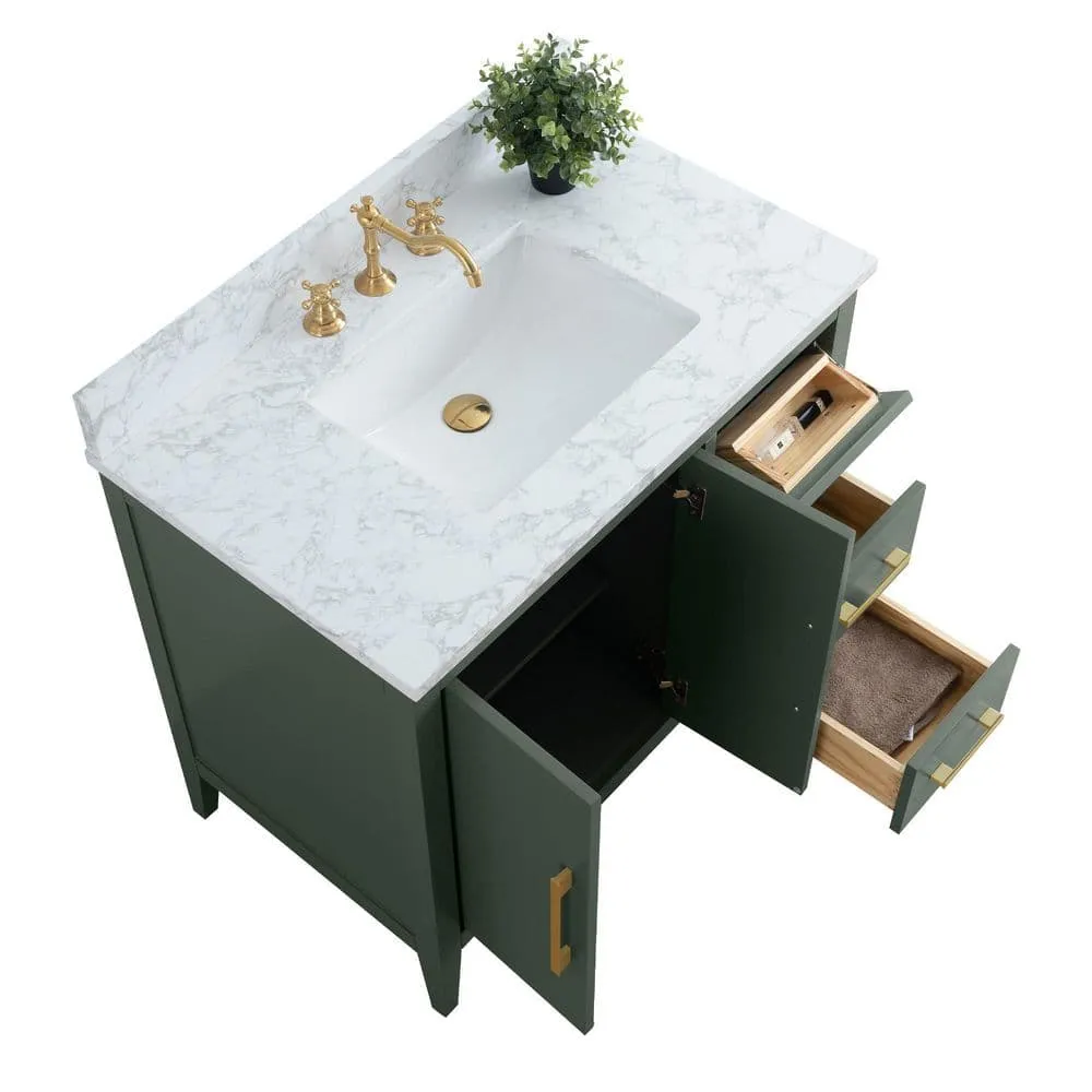 Vanity Art 36 in. W x 22 in. D x 34 in. H Single Sink Bathroom Vanity Cabinet in Vintage Green with Engineered Marble Top in White, photo 9 of 9