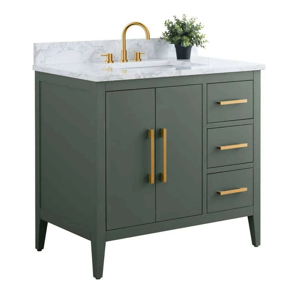 Vanity Art 36 in. W x 22 in. D x 34 in. H Single Sink Bathroom Vanity Cabinet in Vintage Green with Engineered Marble Top in White, photo 7 of 9