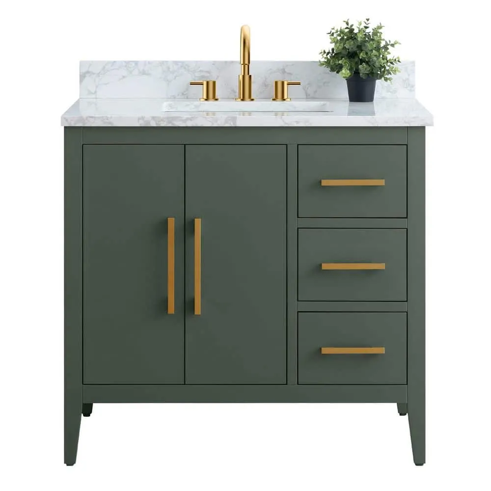 Vanity Art 36 in. W x 22 in. D x 34 in. H Single Sink Bathroom Vanity Cabinet in Vintage Green with Engineered Marble Top in White, photo 6 of 9