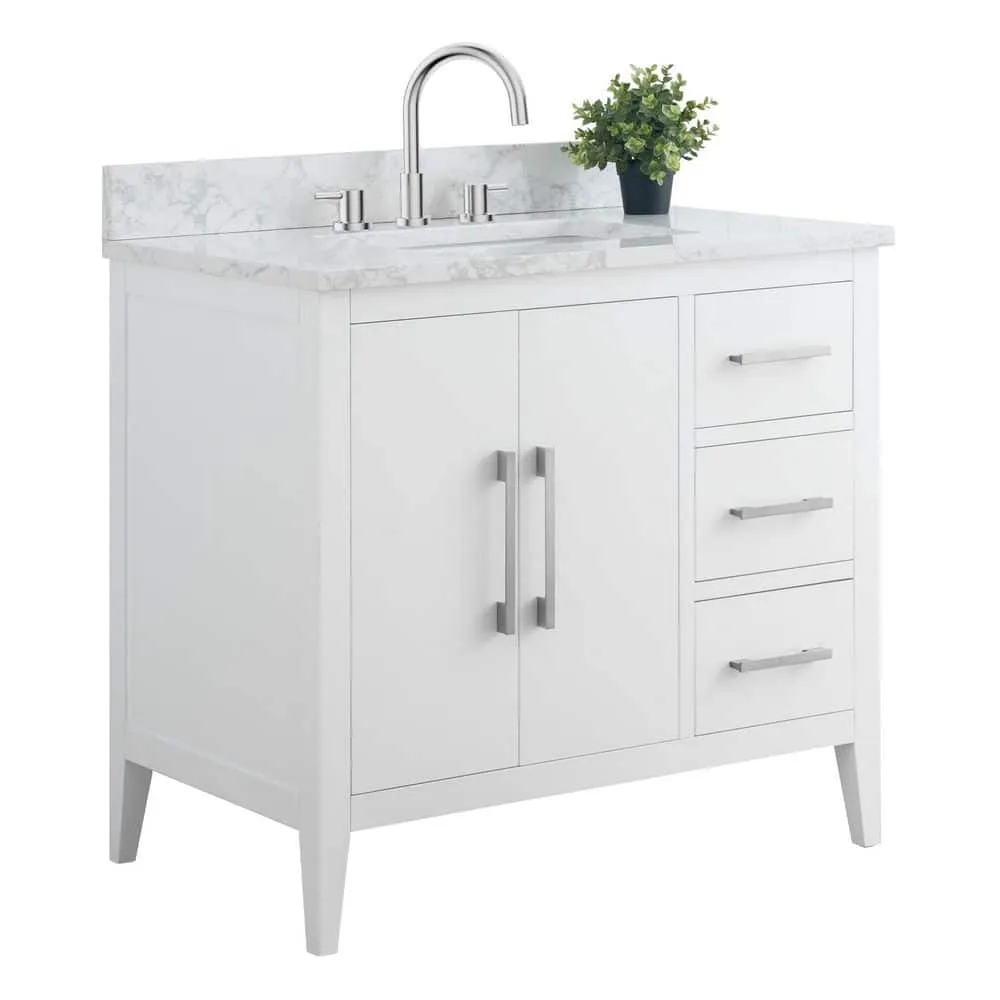Vanity Art 36 in. W x 22 in. D x 34 in. H Single Sink Bathroom Vanity Cabinet in White with Engineered Marble Top (Arabescato White), photo 5 of 8