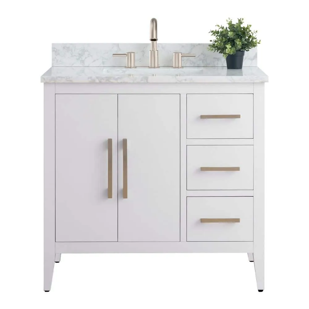 Vanity Art 36 in. W x 22 in. D x 34 in. H Single Sink Bathroom Vanity Cabinet in White with Engineered Marble Top (Arabescato White), photo 4 of 8