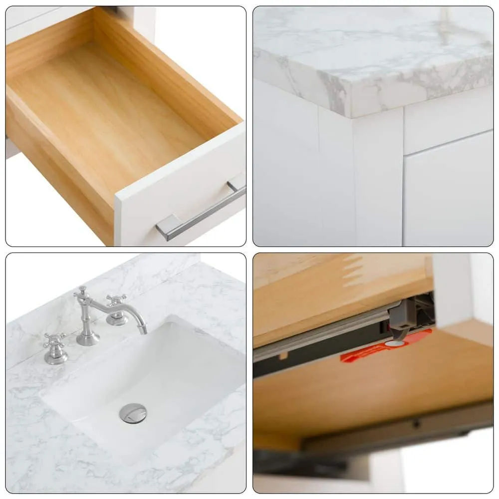 Vanity Art 36 in. W x 22 in. D x 34 in. H Single Sink Bathroom Vanity Cabinet in White with Engineered Marble Top in White, photo 9 of 9