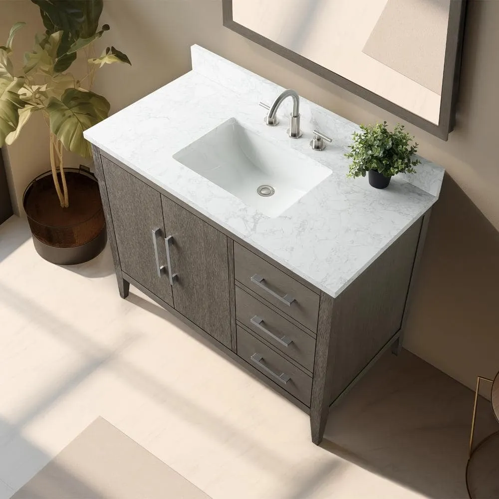 Vanity Art 42 in. W x 22 in. D x 34 in. H Single Sink Bathroom Vanity Cabinet in Driftwood Gray with Engineered Marble Top, photo 10 of 14