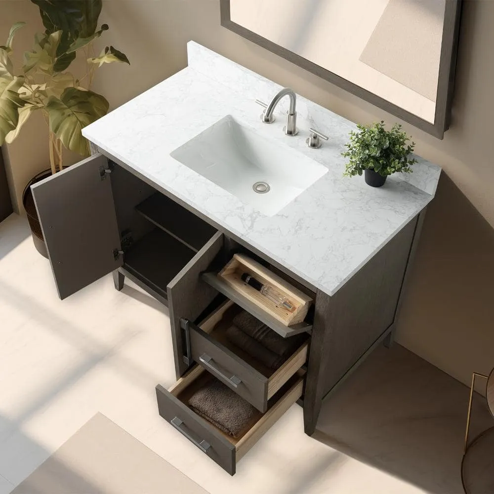Vanity Art 42 in. W x 22 in. D x 34 in. H Single Sink Bathroom Vanity Cabinet in Driftwood Gray with Engineered Marble Top, photo 14 of 14