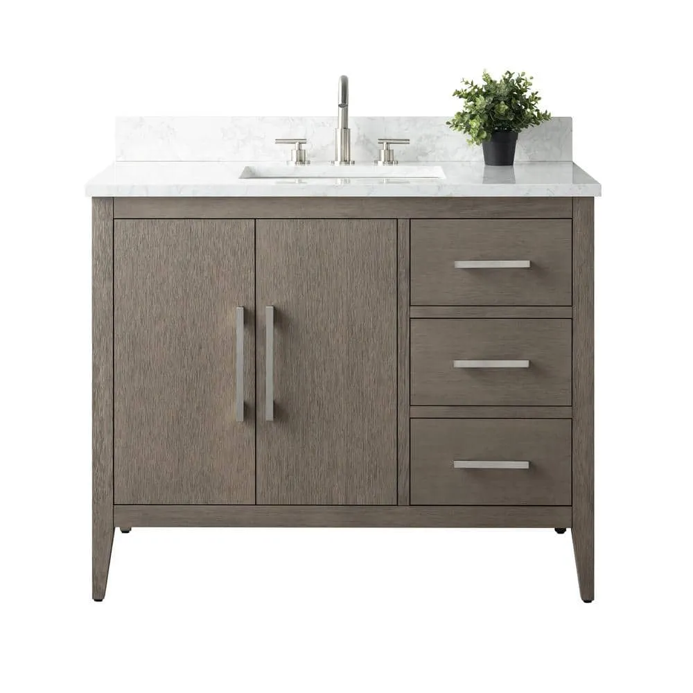 Vanity Art 42 in. W x 22 in. D x 34 in. H Single Sink Bathroom Vanity Cabinet in Driftwood Gray with Engineered Marble Top, photo 11 of 14