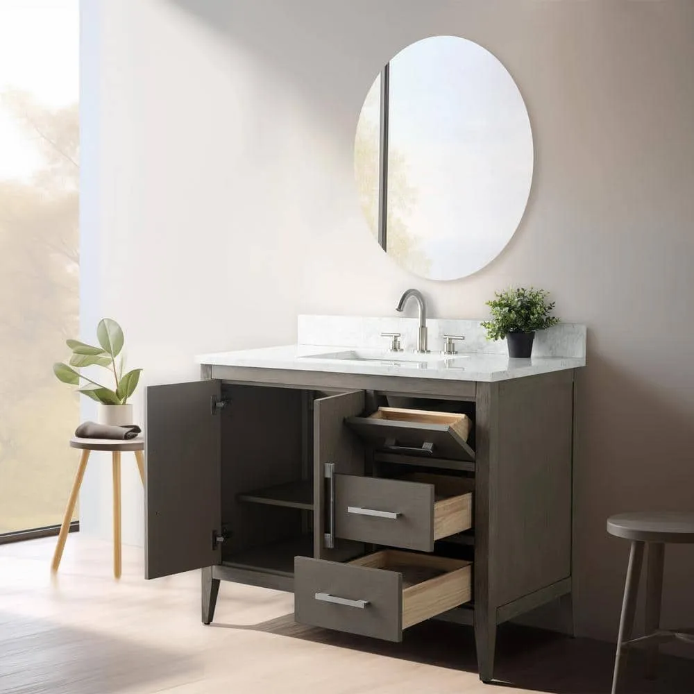 Vanity Art 42 in. W x 22 in. D x 34 in. H Single Sink Bathroom Vanity Cabinet in Driftwood Gray with Engineered Marble Top, photo 9 of 14