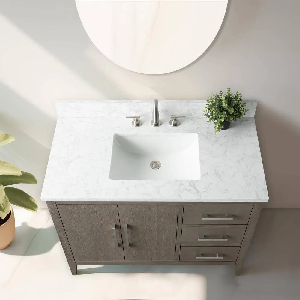 Vanity Art 42 in. W x 22 in. D x 34 in. H Single Sink Bathroom Vanity Cabinet in Driftwood Gray with Engineered Marble Top, photo 4 of 14