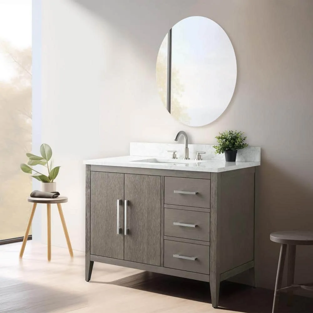 Vanity Art 42 in. W x 22 in. D x 34 in. H Single Sink Bathroom Vanity Cabinet in Driftwood Gray with Engineered Marble Top, photo 8 of 14