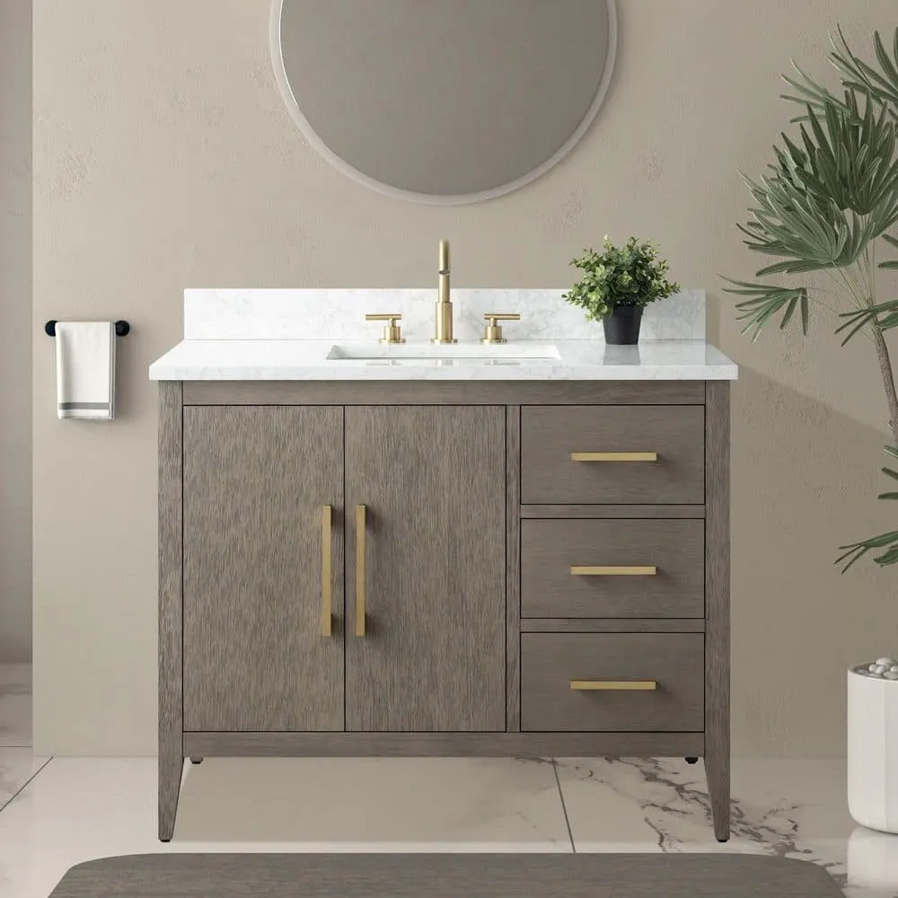 Vanity Art 42 in. W x 22 in. D x 34 in. H Single-Sink Bath Vanity in Driftwood Gray with Engineered Marble Top in Arabescato White, photo 9 of 9