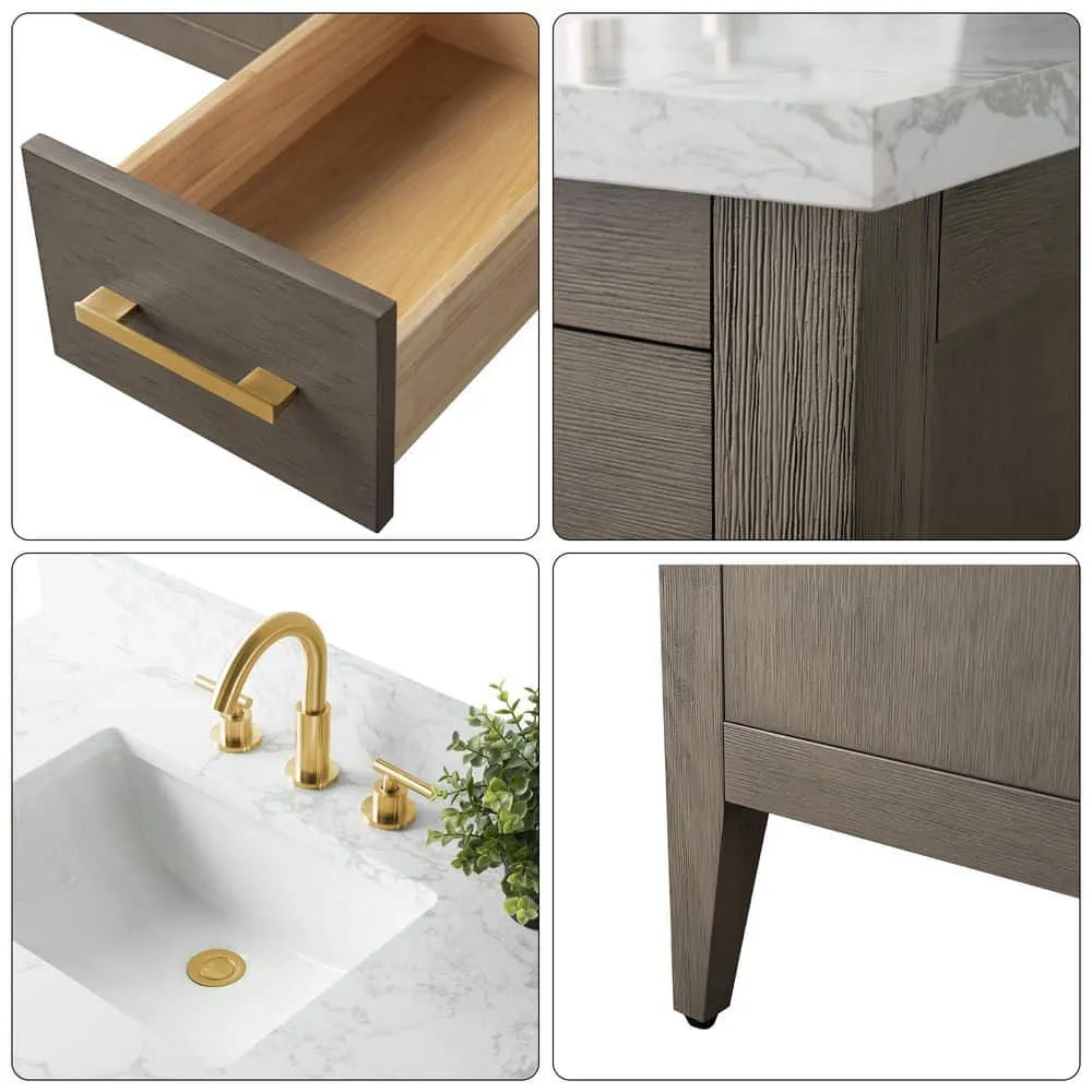 Vanity Art 42 in. W x 22 in. D x 34 in. H Single-Sink Bath Vanity in Driftwood Gray with Engineered Marble Top in Arabescato White, photo 8 of 9