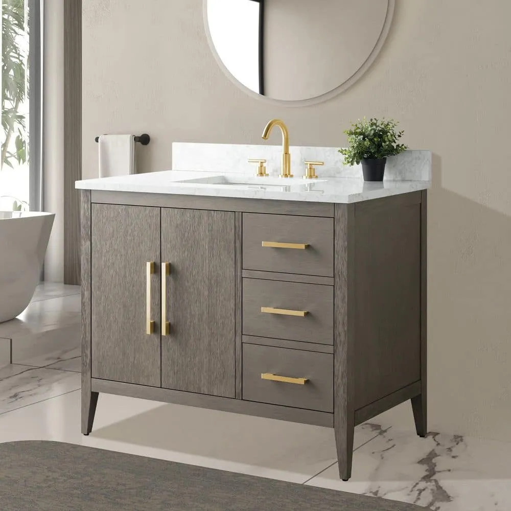 Vanity Art 42 in. W x 22 in. D x 34 in. H Single-Sink Bath Vanity in Driftwood Gray with Engineered Marble Top in Arabescato White, photo 3 of 9