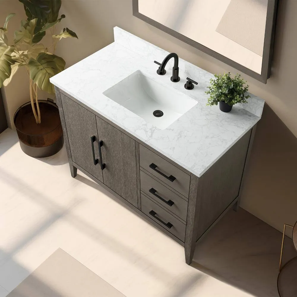 Vanity Art 42 in. W x 22 in. D x 34 in. H Single-Sink Bath Vanity in Driftwood Gray with Engineered Marble Top in Arabescato White, photo 14 of 14