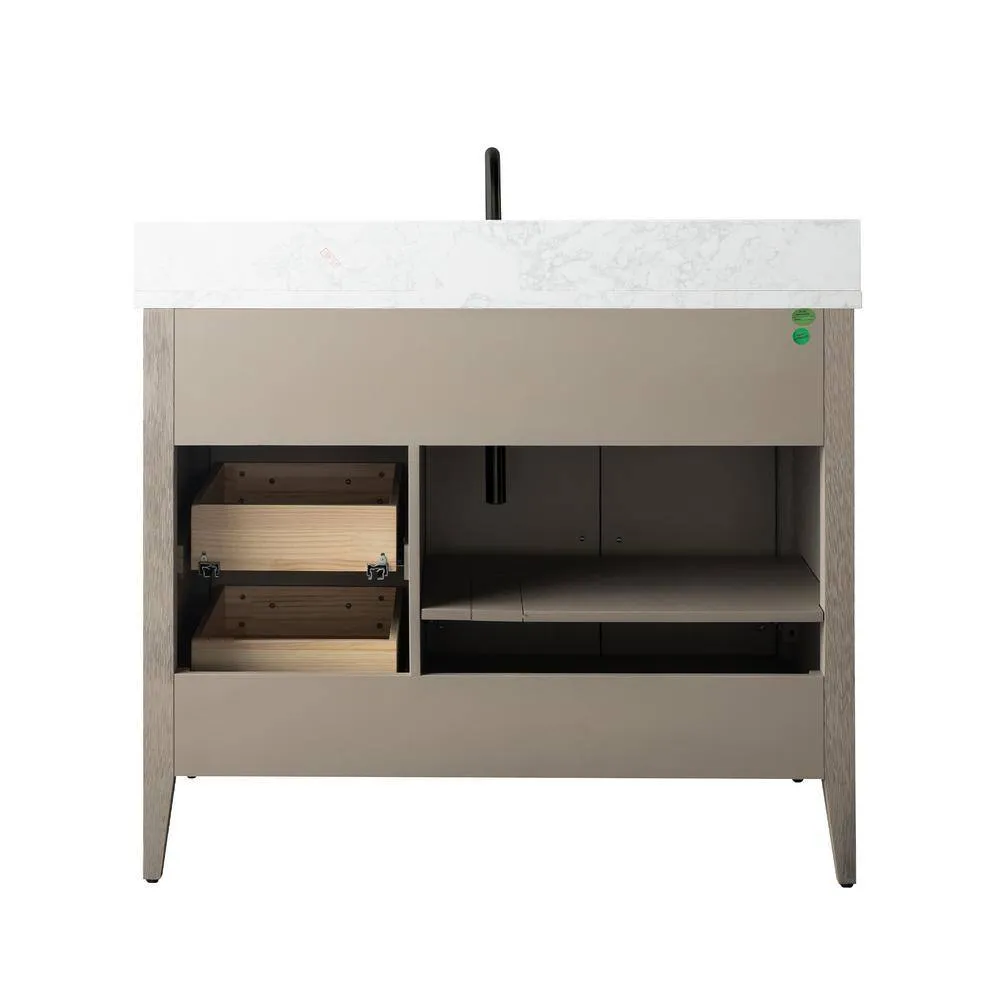 Vanity Art 42 in. W x 22 in. D x 34 in. H Single-Sink Bath Vanity in Driftwood Gray with Engineered Marble Top in Arabescato White, photo 6 of 14