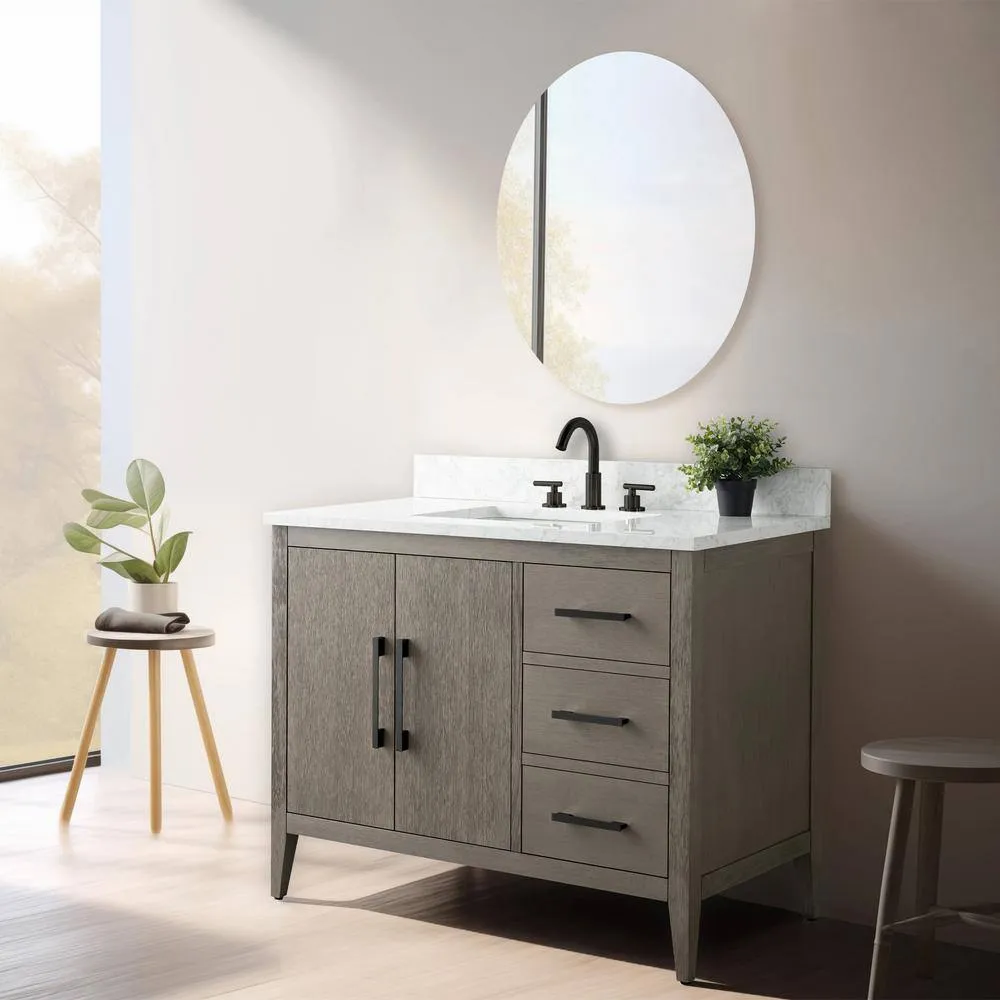 Vanity Art 42 in. W x 22 in. D x 34 in. H Single-Sink Bath Vanity in Driftwood Gray with Engineered Marble Top in Arabescato White, photo 8 of 14