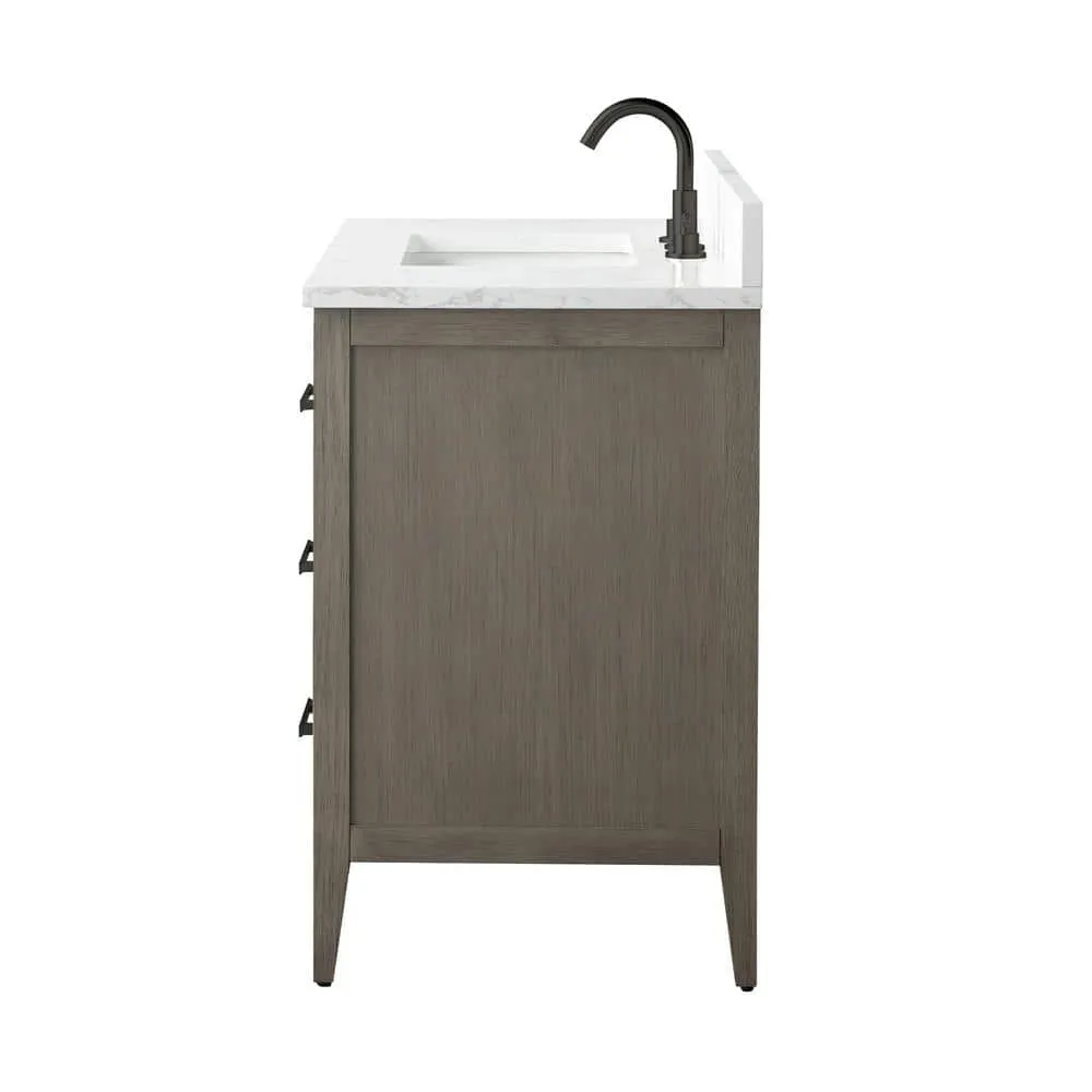 Vanity Art 42 in. W x 22 in. D x 34 in. H Single-Sink Bath Vanity in Driftwood Gray with Engineered Marble Top in Arabescato White, photo 2 of 14