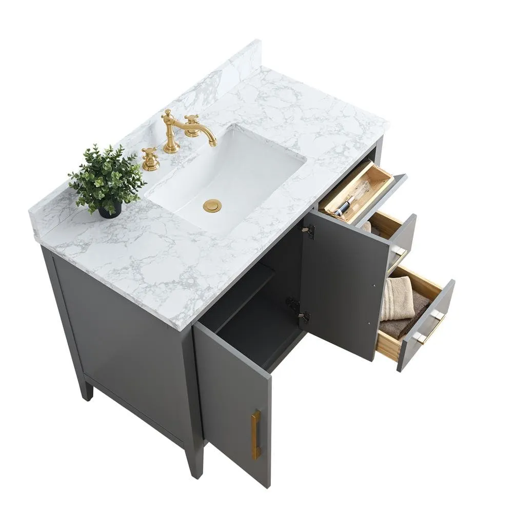 Vanity Art 42 in. W x 22 in. D x 34 in. H Single Sink Bathroom Vanity Cabinet in Cashmere Gray with Engineered Marble Top, photo 10 of 13