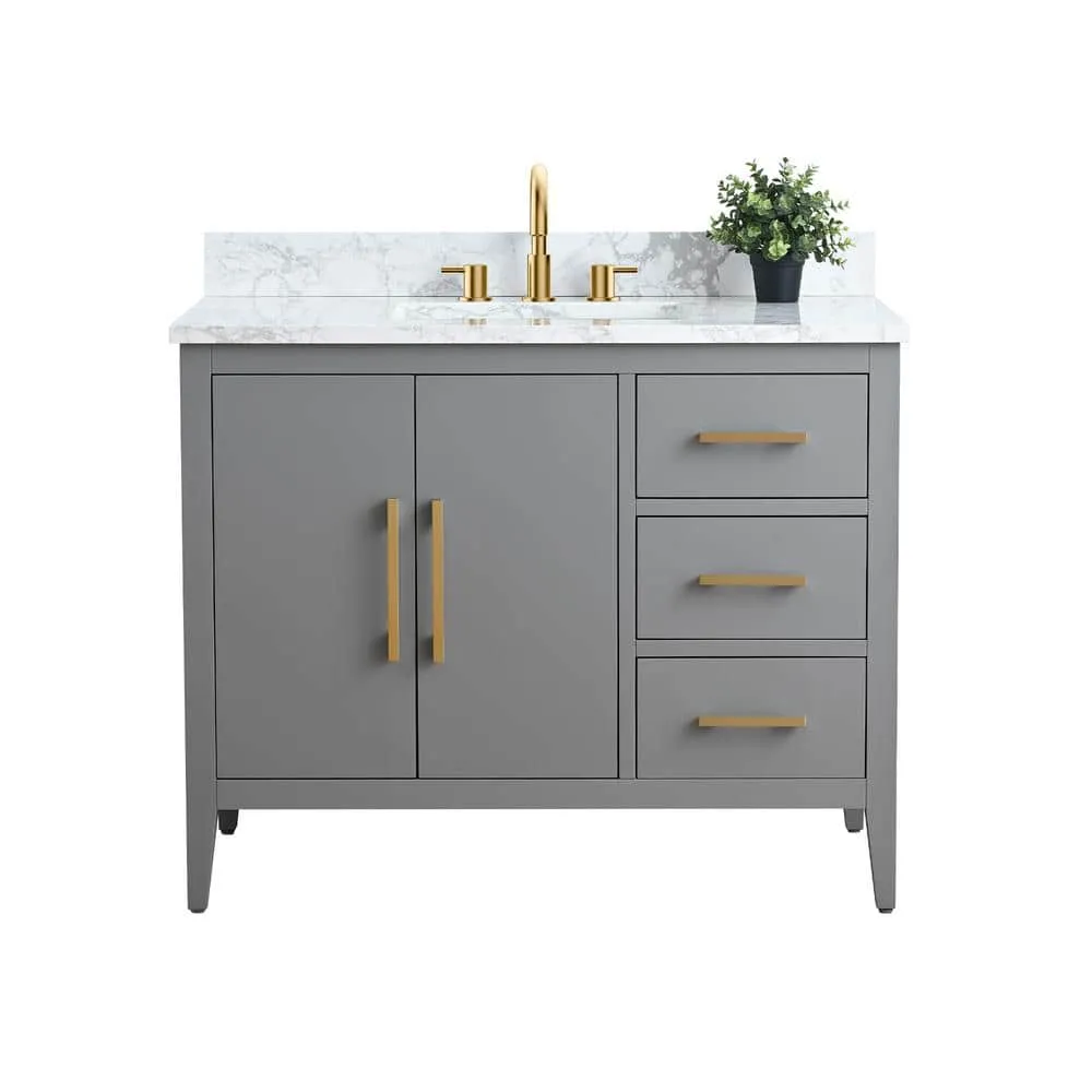 Vanity Art 42 in. W x 22 in. D x 34 in. H Single Sink Bathroom Vanity Cabinet in Cashmere Gray with Engineered Marble Top, photo 9 of 13