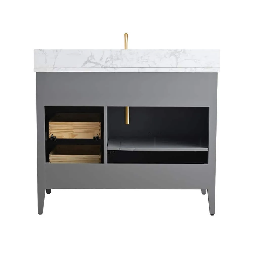 Vanity Art 42 in. W x 22 in. D x 34 in. H Single Sink Bathroom Vanity Cabinet in Cashmere Gray with Engineered Marble Top, photo 6 of 13