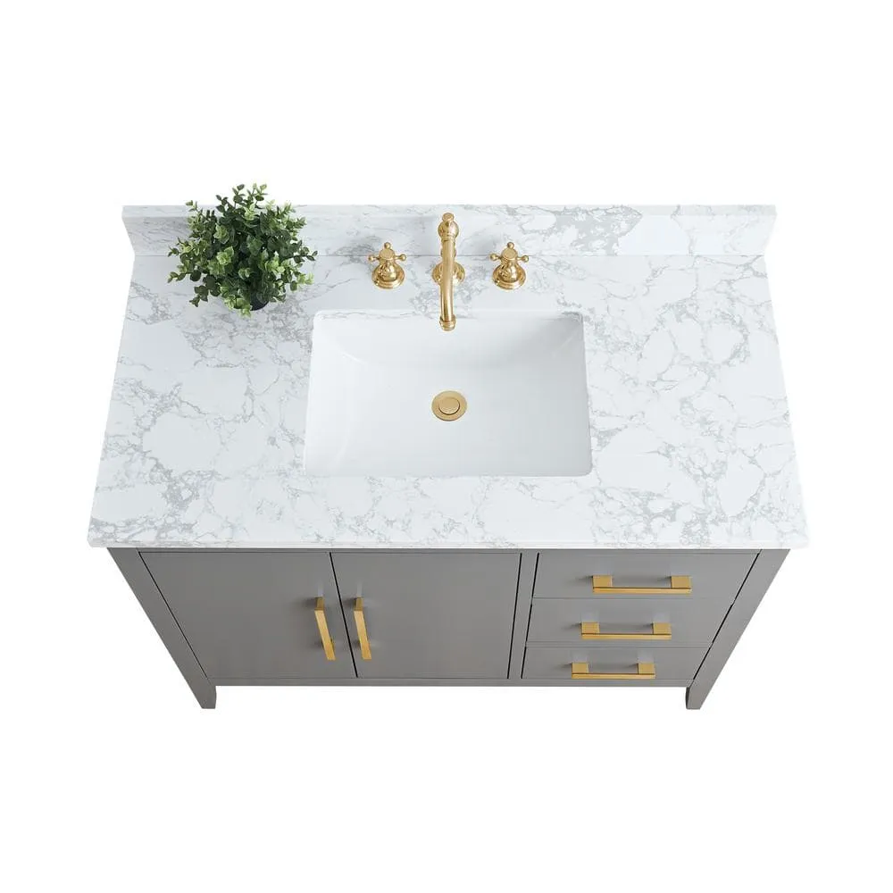 Vanity Art 42 in. W x 22 in. D x 34 in. H Single Sink Bathroom Vanity Cabinet in Cashmere Gray with Engineered Marble Top, photo 4 of 13