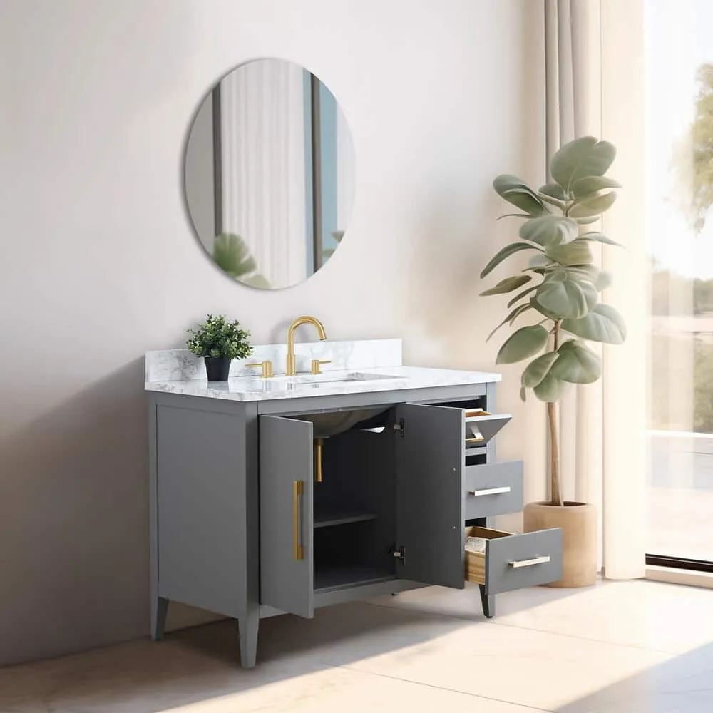 Vanity Art 42 in. W x 22 in. D x 34 in. H Single Sink Bathroom Vanity Cabinet in Cashmere Gray with Engineered Marble Top, photo 8 of 13