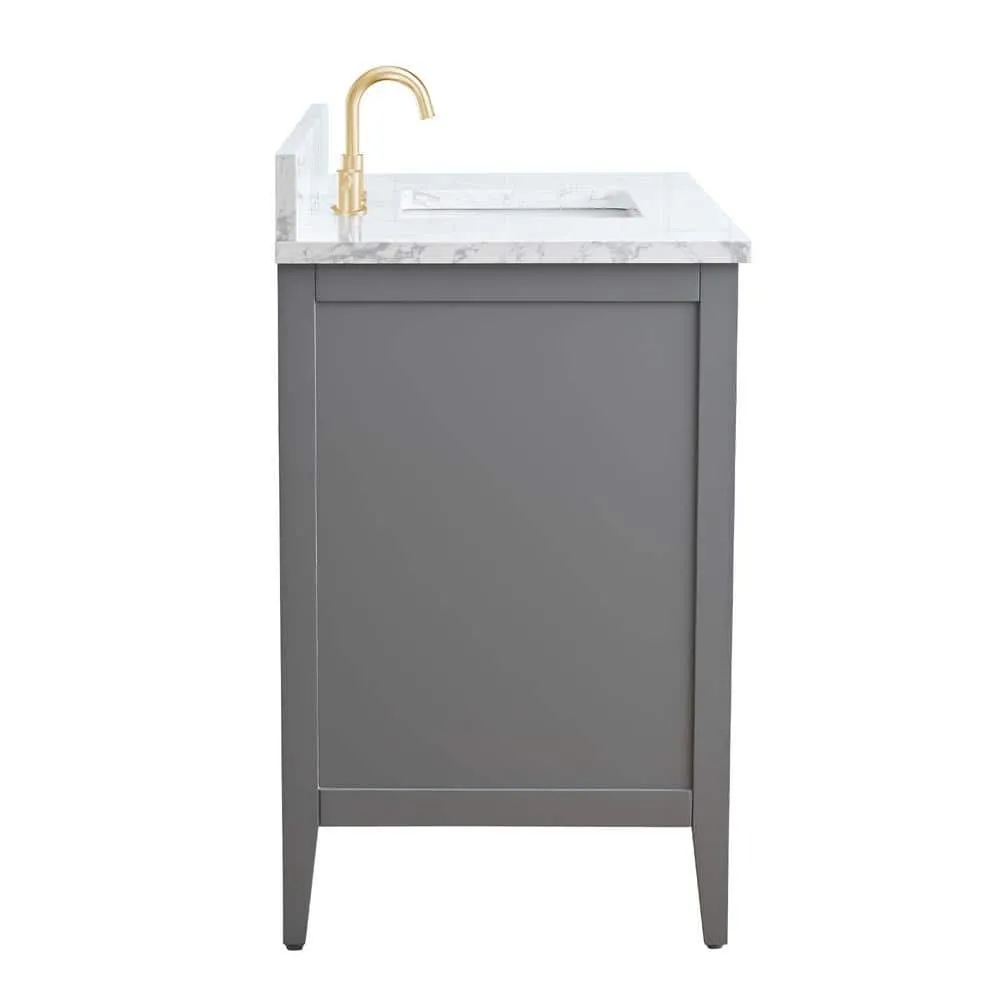 Vanity Art 42 in. W x 22 in. D x 34 in. H Single Sink Bathroom Vanity Cabinet in Cashmere Gray with Engineered Marble Top, photo 2 of 13