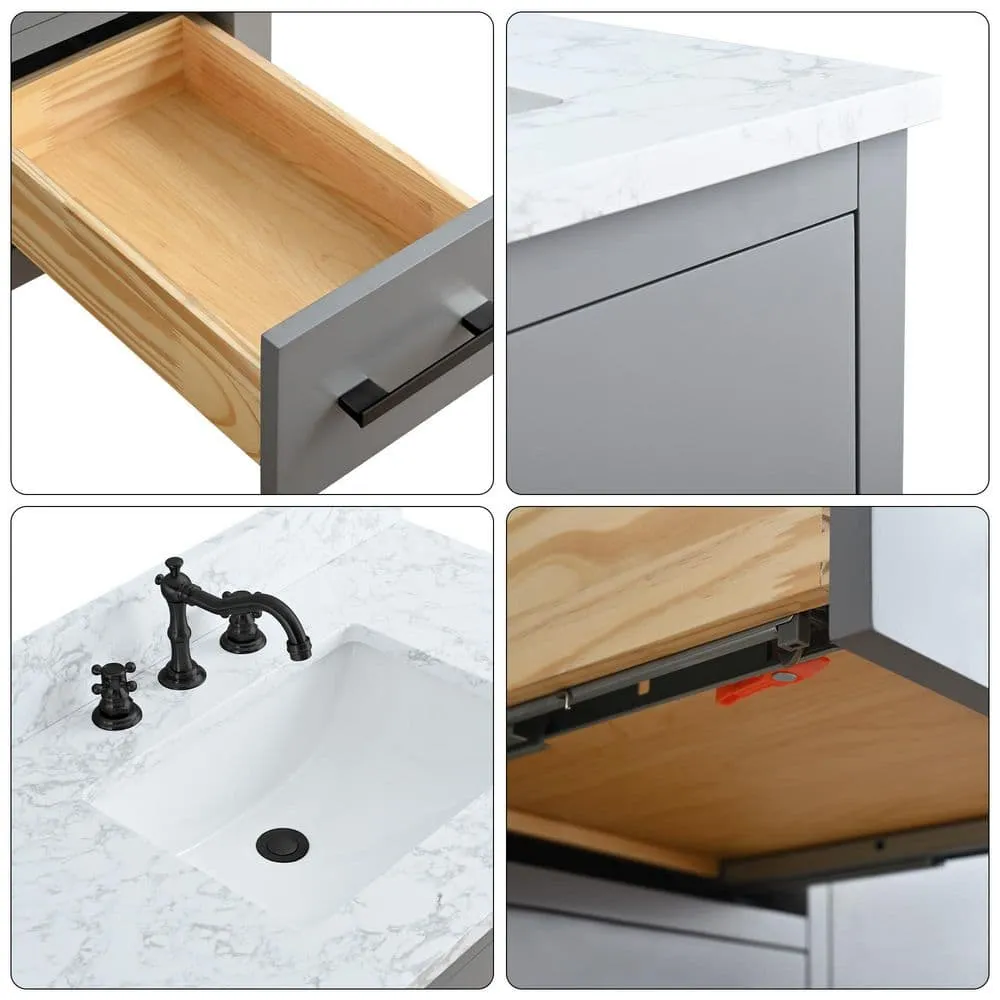 Vanity Art 42 in. W x 22 in. D x 34 in. H Single Sink Bathroom Vanity Cabinet in Cashmere Gray with Engineered Marble Top, photo 9 of 9