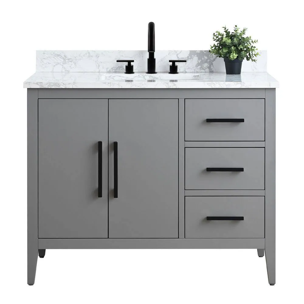 Vanity Art 42 in. W x 22 in. D x 34 in. H Single Sink Bathroom Vanity Cabinet in Cashmere Gray with Engineered Marble Top, photo 6 of 9