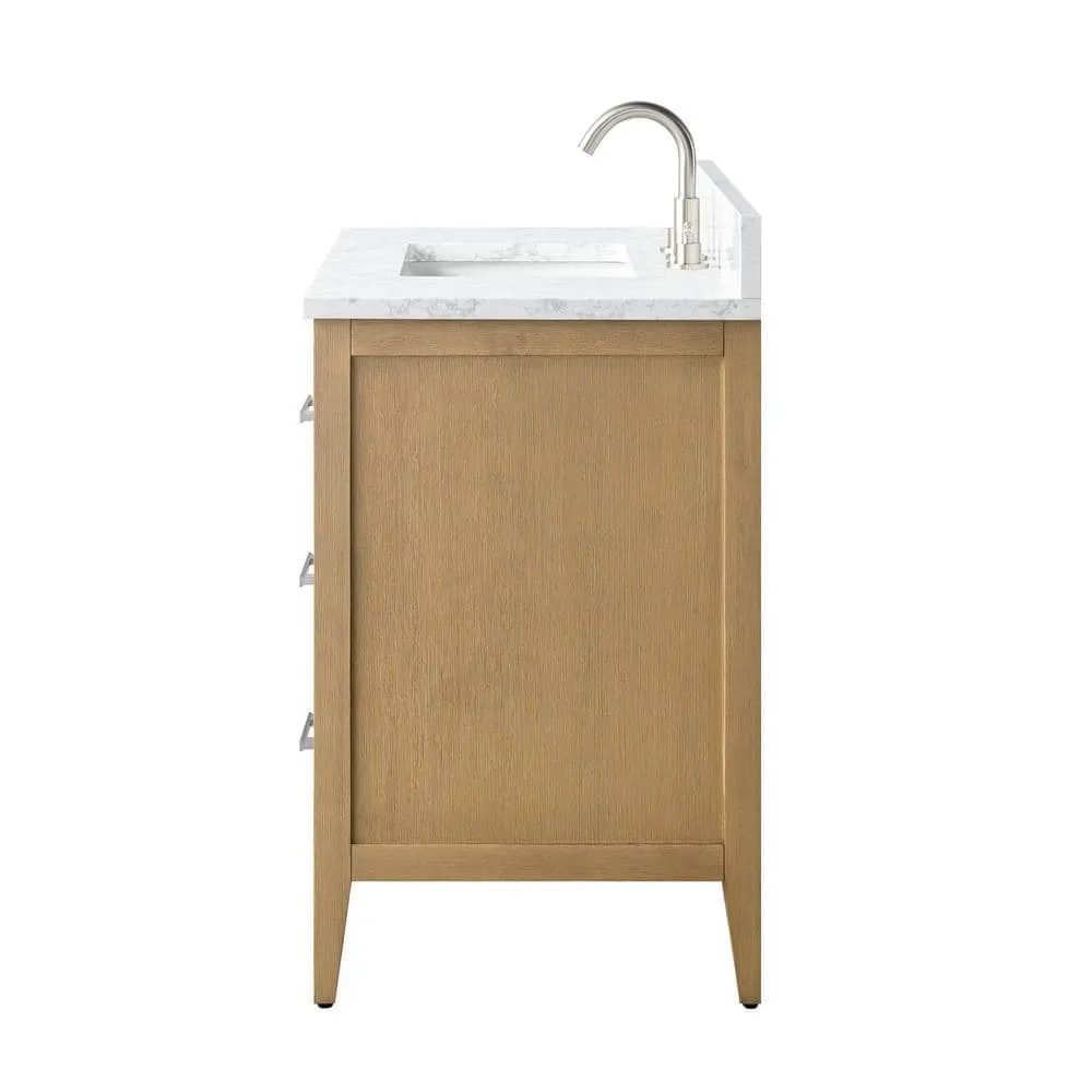 Vanity Art 42 in. W x 22 in. D x 34 in. H Single Sink Bathroom Vanity Cabinet in Natural Oak with Engineered Marble Top, photo 2 of 13