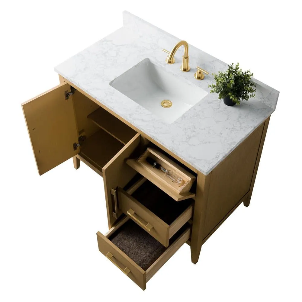 Vanity Art 42 in. W x 22 in. D x 34 in. H Single-Sink Bathroom Vanity in Natural Oak with Engineered Marble Top in Arabescato White, photo 9 of 9