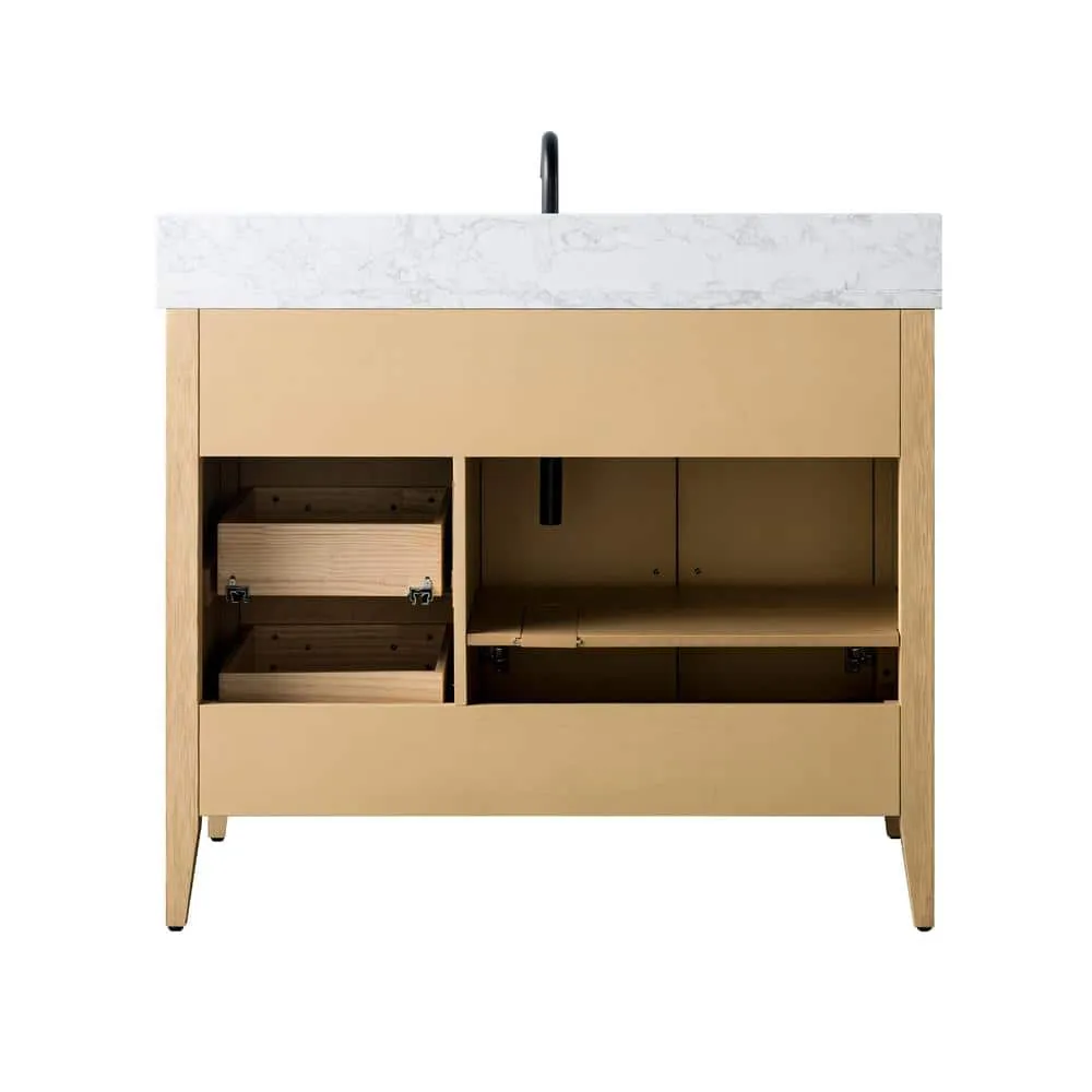 Vanity Art 42 in. W x 22 in. D x 34 in. H Single-Sink Bathroom Vanity in Natural Oak with Engineered Marble Top in Arabescato White, photo 5 of 13