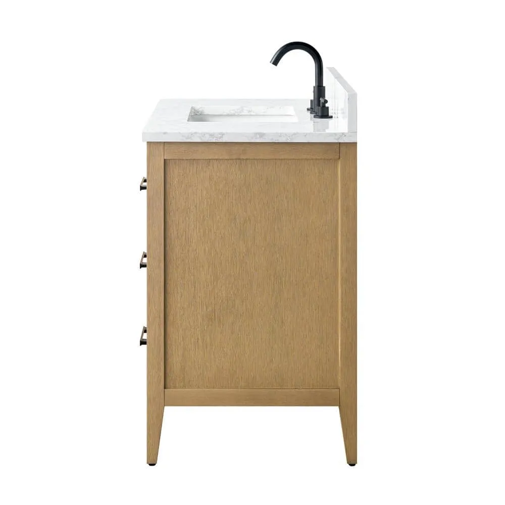 Vanity Art 42 in. W x 22 in. D x 34 in. H Single-Sink Bathroom Vanity in Natural Oak with Engineered Marble Top in Arabescato White, photo 2 of 13