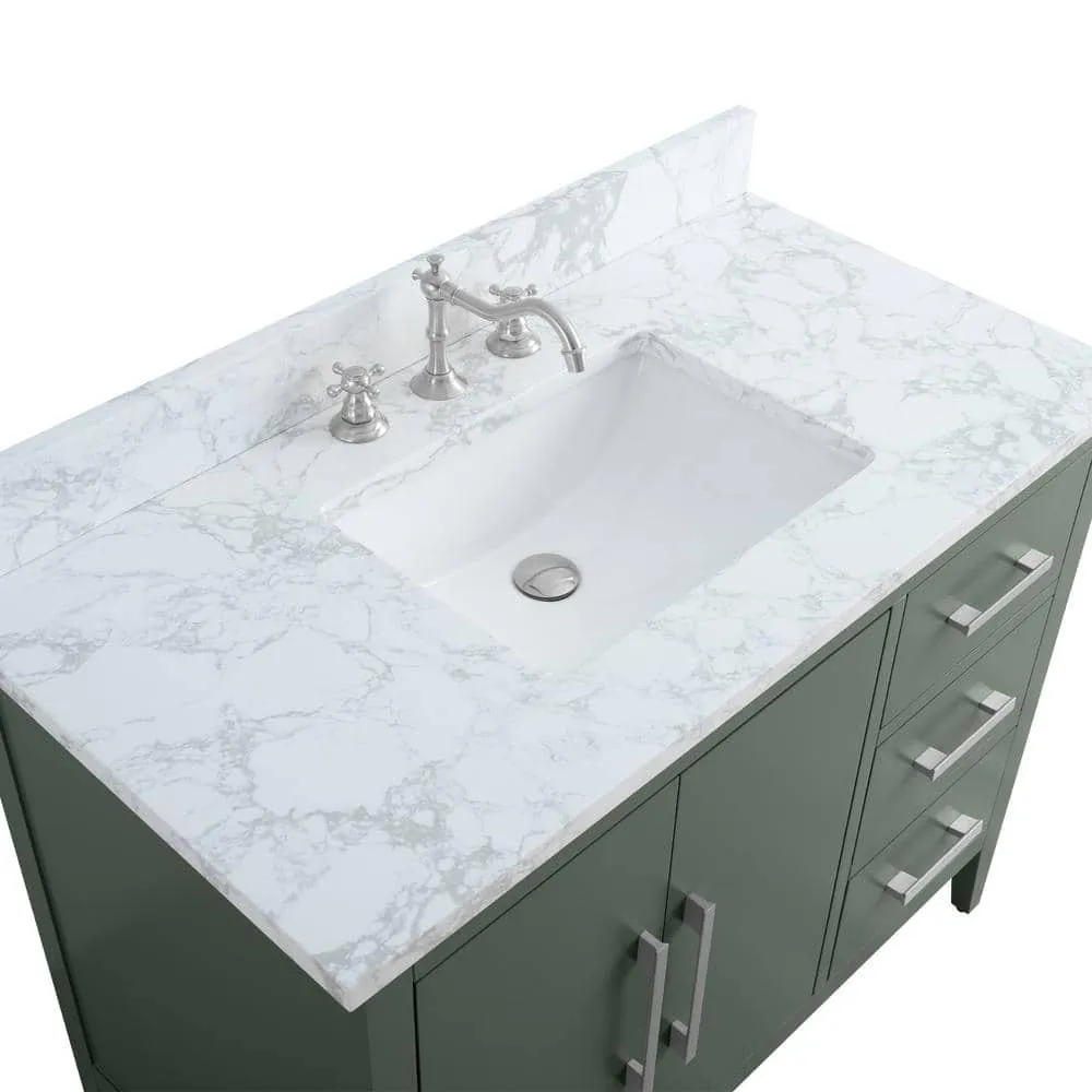 Vanity Art 42 in. W x 22 in. D x 34 in. H Single Sink Bathroom Vanity Cabinet in Vintage Green with Engineered Marble Top, photo 8 of 12