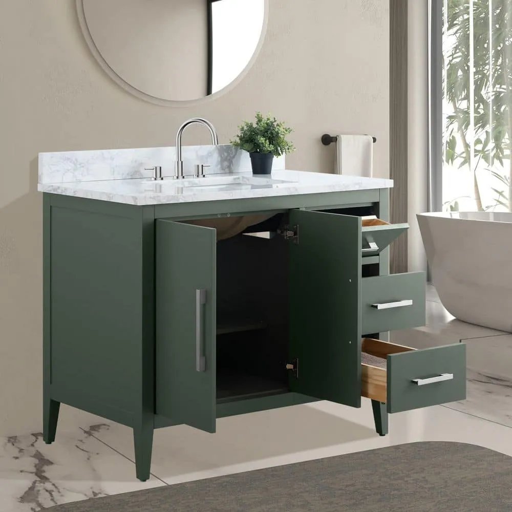 Vanity Art 42 in. W x 22 in. D x 34 in. H Single Sink Bathroom Vanity Cabinet in Vintage Green with Engineered Marble Top, photo 4 of 9