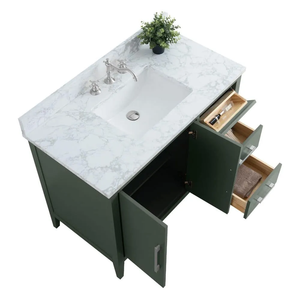 Vanity Art 42 in. W x 22 in. D x 34 in. H Single Sink Bathroom Vanity Cabinet in Vintage Green with Engineered Marble Top, photo 9 of 9