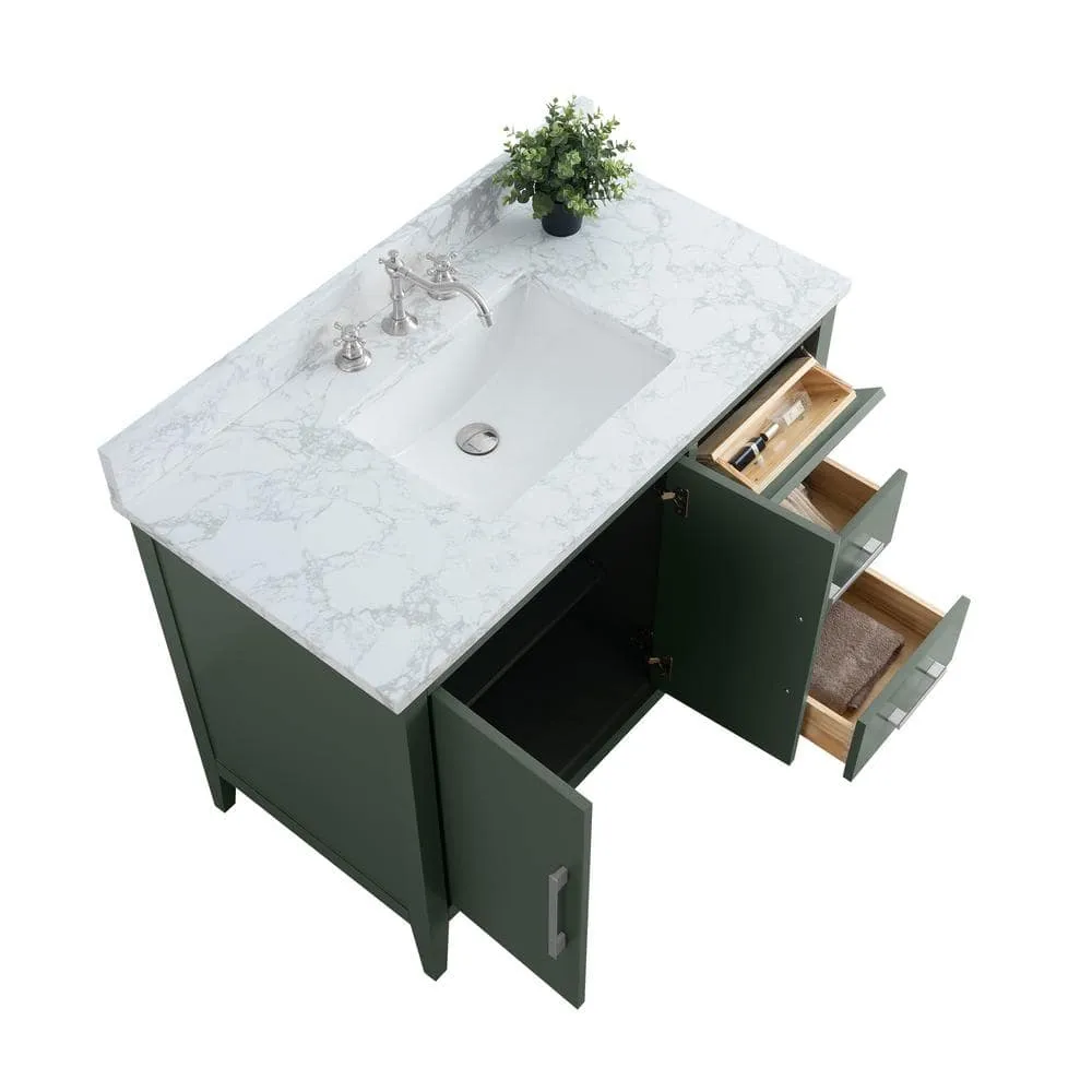 Vanity Art 42 in. W x 22 in. D x 34 in. H Single Sink Bathroom Vanity Cabinet in Vintage Green with Engineered Marble Top, photo 7 of 12