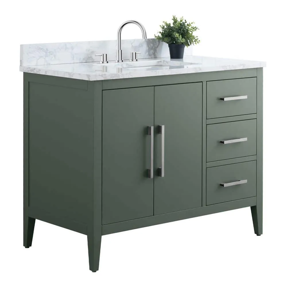 Vanity Art 42 in. W x 22 in. D x 34 in. H Single Sink Bathroom Vanity Cabinet in Vintage Green with Engineered Marble Top, photo 7 of 9