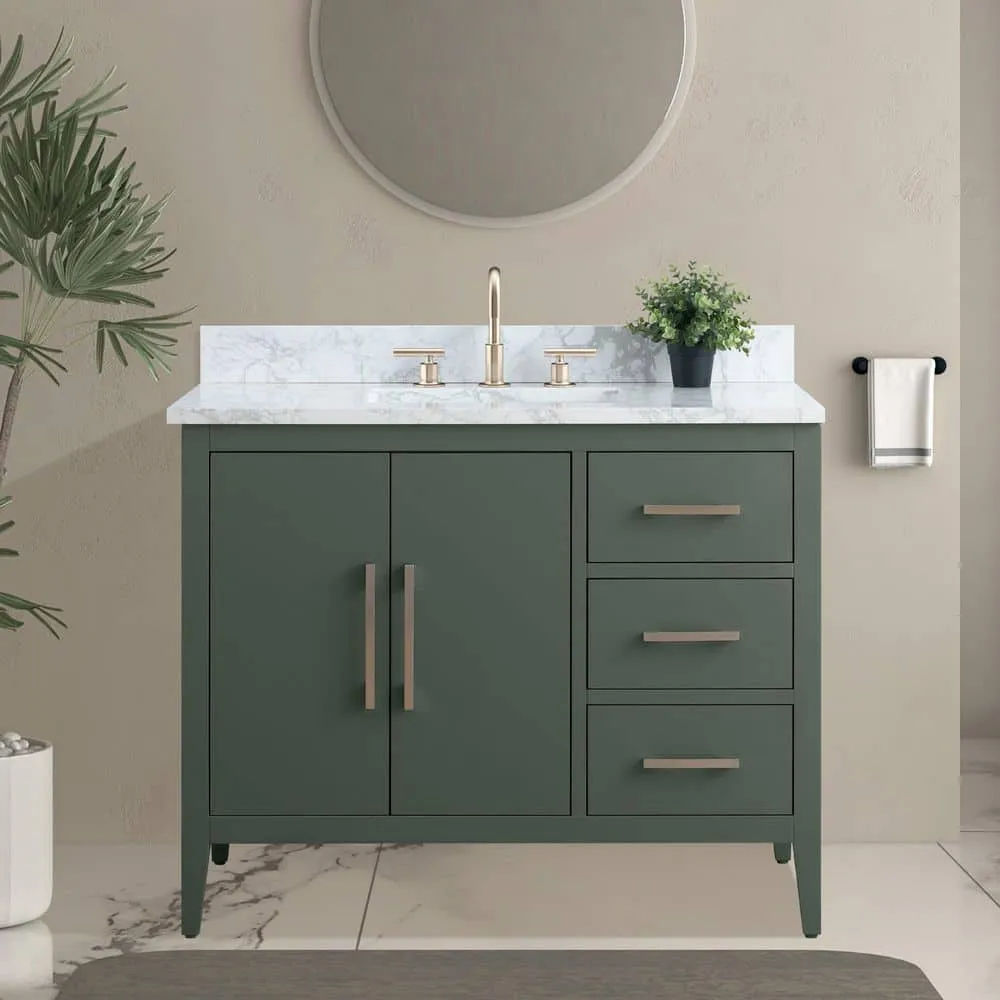 Vanity Art 42 in. W x 22 in. D x 34 in. H Single Sink Bathroom Vanity Cabinet in Vintage Green with Engineered Marble Top, photo 2 of 9