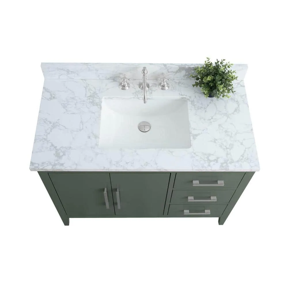 Vanity Art 42 in. W x 22 in. D x 34 in. H Single Sink Bathroom Vanity Cabinet in Vintage Green with Engineered Marble Top, photo 5 of 9
