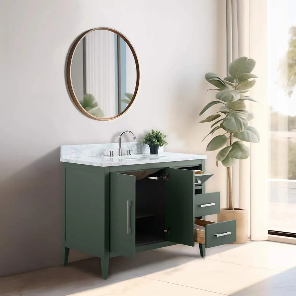 Vanity Art 42 in. W x 22 in. D x 34 in. H Single Sink Bathroom Vanity Cabinet in Vintage Green with Engineered Marble Top, photo 6 of 12
