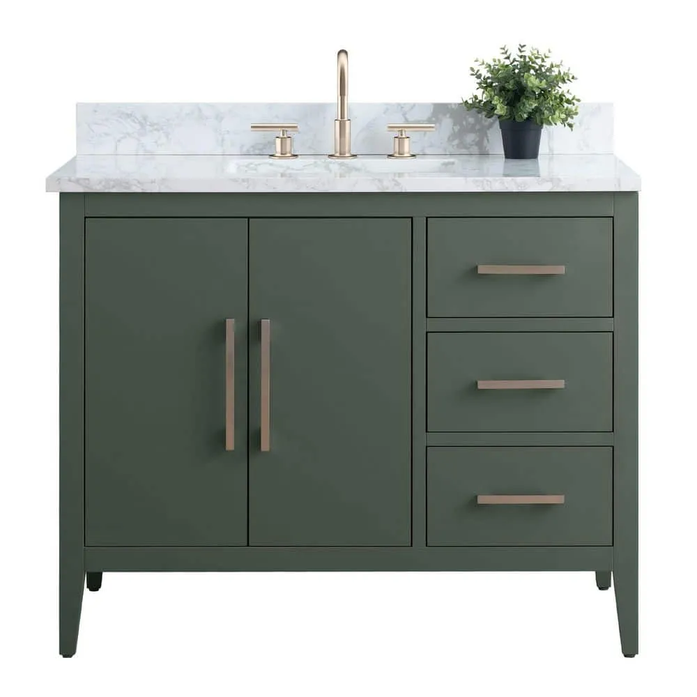 Vanity Art 42 in. W x 22 in. D x 34 in. H Single Sink Bathroom Vanity Cabinet in Vintage Green with Engineered Marble Top, photo 6 of 9