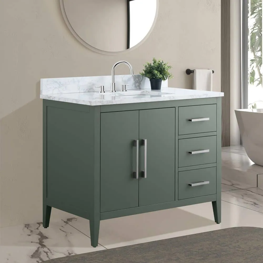 Vanity Art 42 in. W x 22 in. D x 34 in. H Single Sink Bathroom Vanity Cabinet in Vintage Green with Engineered Marble Top, photo 3 of 9