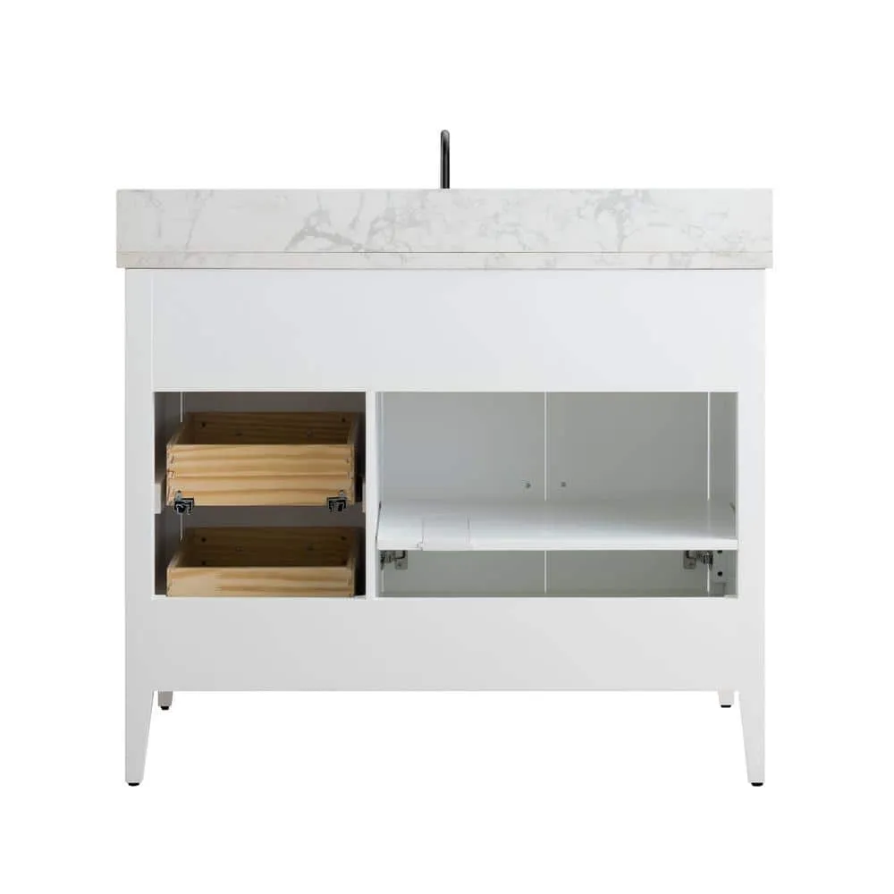 Vanity Art 42 in. W x 22 in. D x 34 in. H Single Sink Bathroom Vanity Cabinet in White with Engineered Marble Top, photo 6 of 9