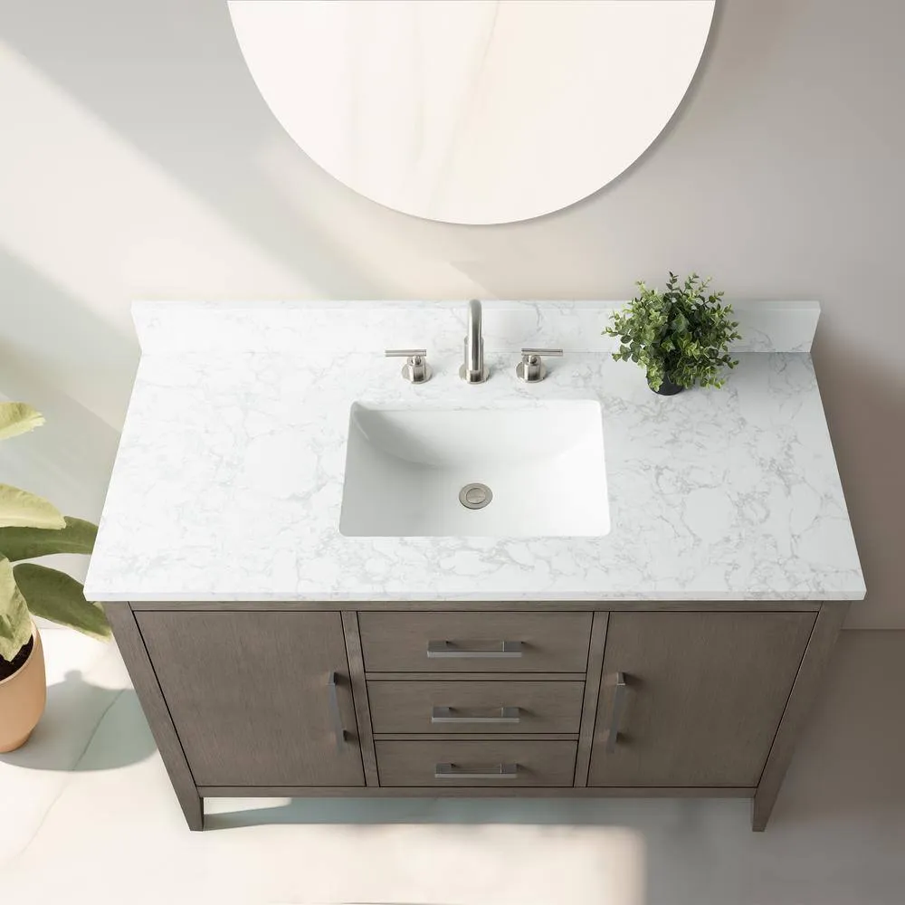 Vanity Art 48 in. W x 22 in. D x 34 in. H Single Sink Bathroom Vanity Cabinet in Driftwood Gray with Engineered Marble Top, photo 3 of 10