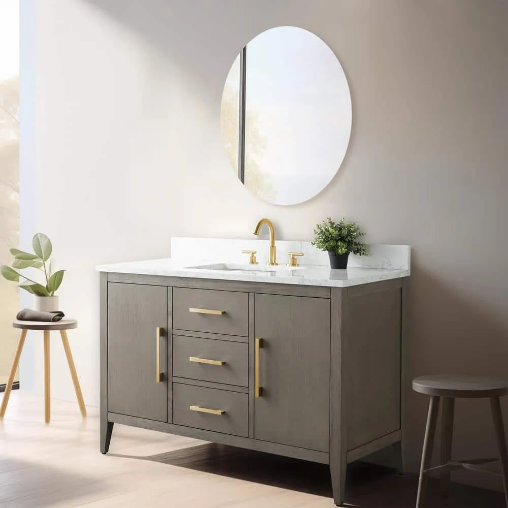 Vanity Art 48 in. W x 22 in. D x 34 in. H Single Sink Bathroom Vanity Cabinet in Driftwood Gray with Engineered Marble Top, photo 6 of 10