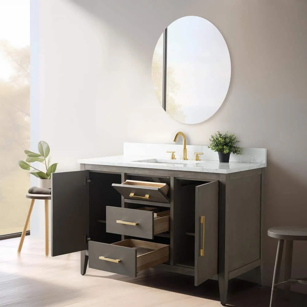Vanity Art 48 in. W x 22 in. D x 34 in. H Single-Sink Bath Vanity in Driftwood Gray with Engineered Marble Top in Arabescato White, photo 6 of 10