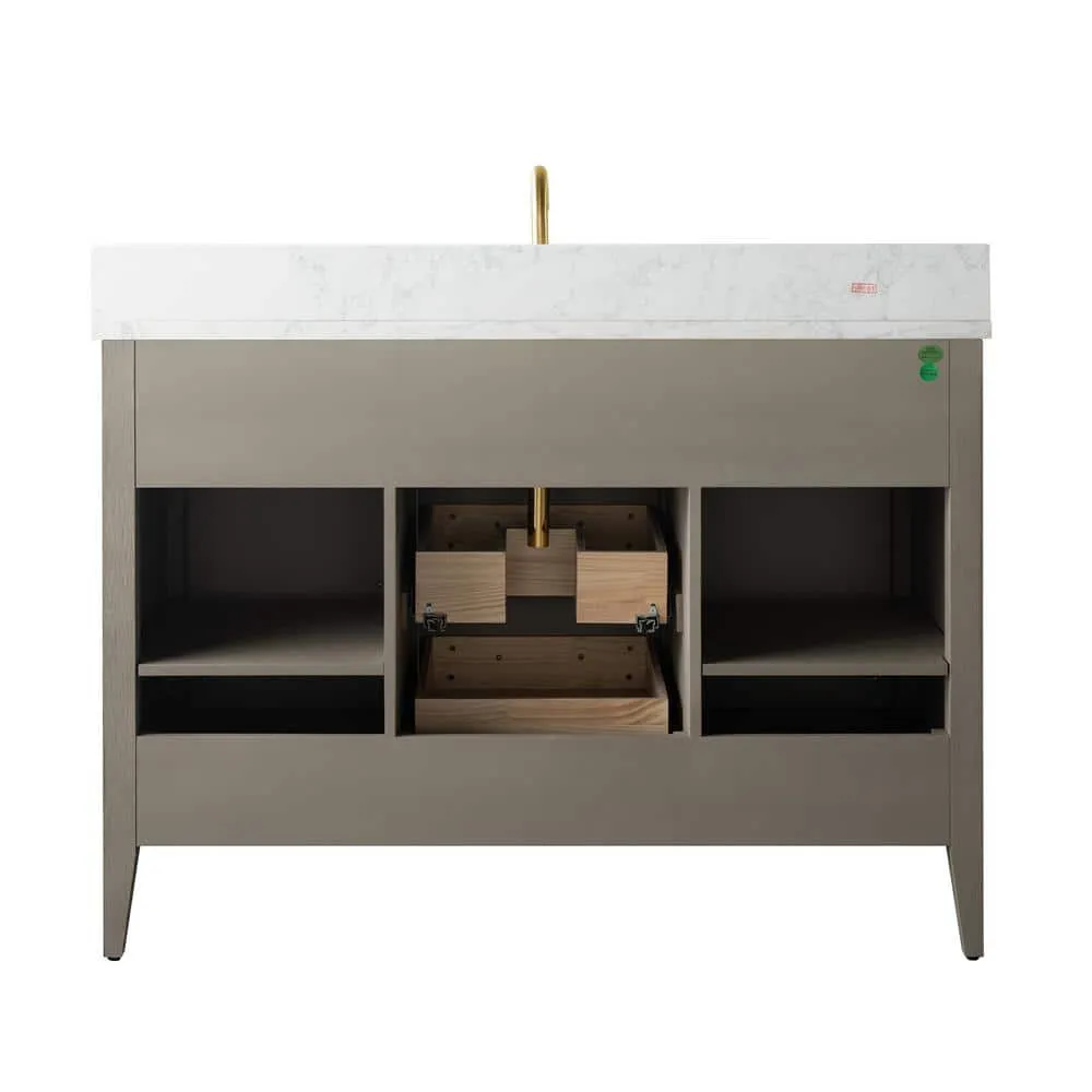 Vanity Art 48 in. W x 22 in. D x 34 in. H Single-Sink Bath Vanity in Driftwood Gray with Engineered Marble Top in Arabescato White, photo 4 of 10