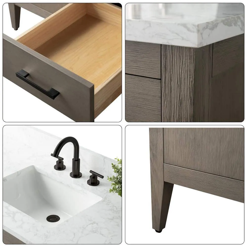 Vanity Art 48 in. W x 22 in. D x 34 in. H Single-Sink Bath Vanity in Driftwood Gray with Engineered Marble Top in Arabescato White, photo 9 of 9