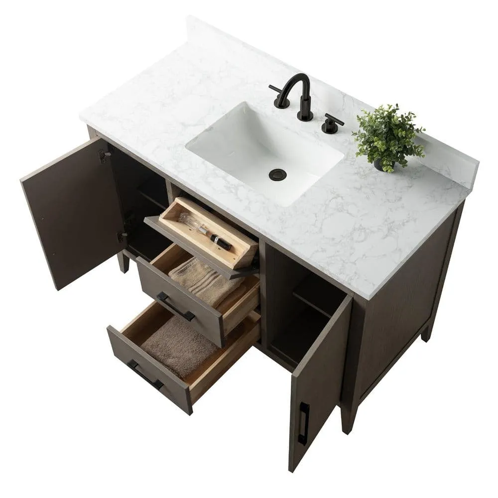 Vanity Art 48 in. W x 22 in. D x 34 in. H Single-Sink Bath Vanity in Driftwood Gray with Engineered Marble Top in Arabescato White, photo 5 of 9